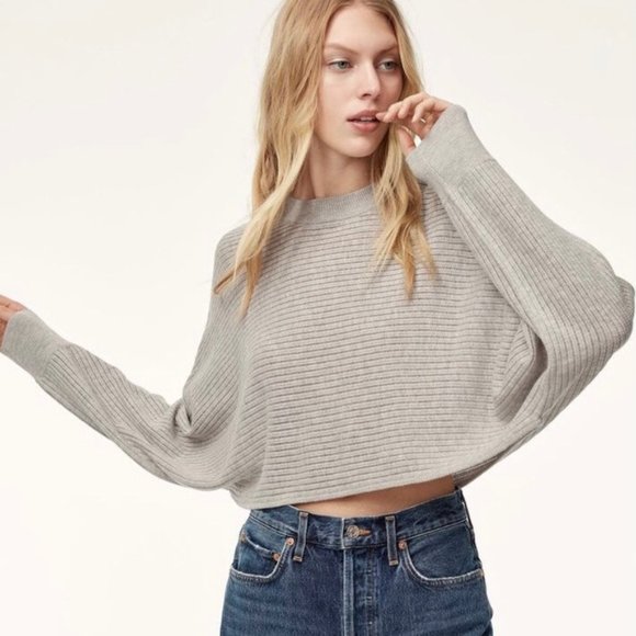 Aritzia Babaton Wilfred Free Gray Lolan Cropped Sweater - Picture 1 of 10